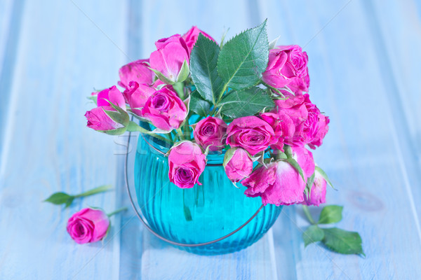 ストックフォト: 花 · 小 · ピンク · バラ · ガラス