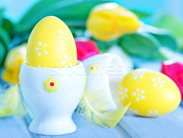 Foto stock: Huevos · de · Pascua · flores · mesa · flor · amor · madera