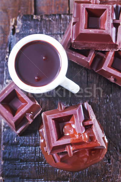 Foto stock: Chocolate · copo · mesa · de · madeira · comida · fundo · doce