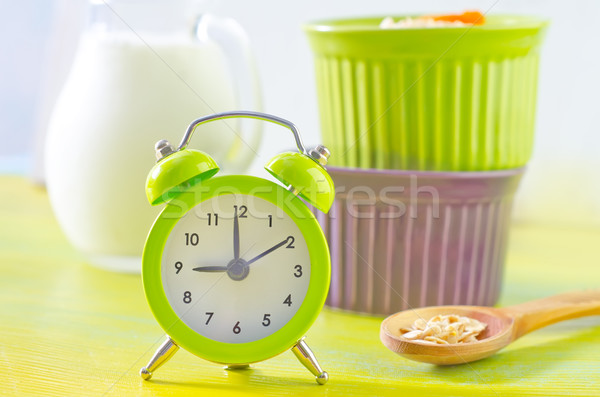 завтрак древесины часы зеленый персика свежие Сток-фото © tycoon