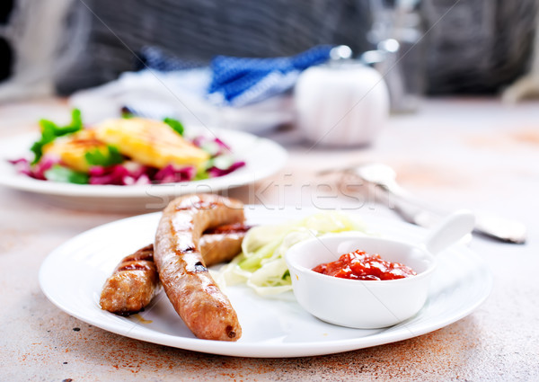 Sosis sos plaka gıda cam Stok fotoğraf © tycoon