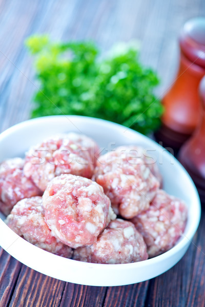 Foto stock: Crudo · albóndigas · placa · mesa · madera · cocina