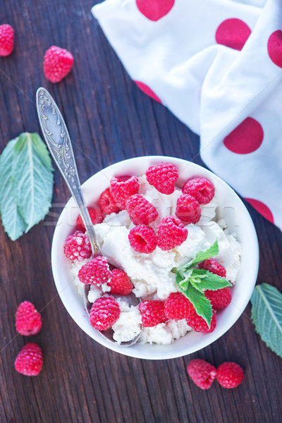 Foto stock: Fresco · casa · de · campo · framboesa · tigela · fazenda · creme