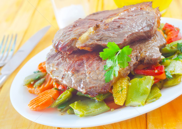 Stockfoto: Gebakken · vlees · groenten · voedsel · diner · salade