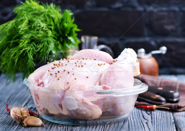 Foto stock: Frango · sal · tempero · tabela · madeira