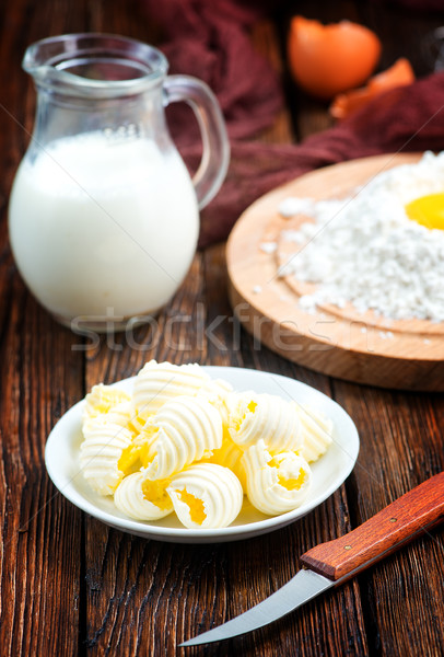Foto stock: Mantequilla · huevos · frescos · ingredientes · mesa