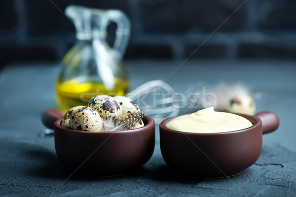 Foto stock: Mayonesa · tazón · mesa · petróleo · huevos · cocina