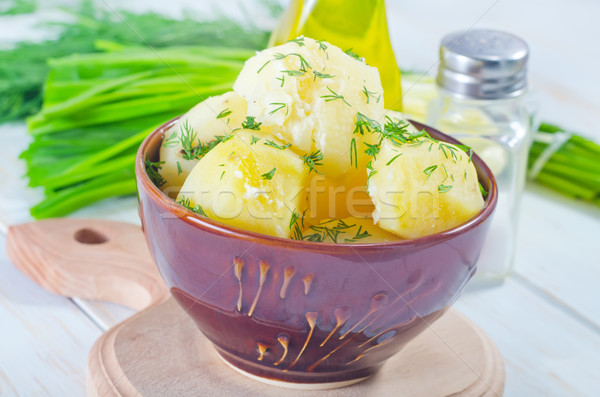 Gekookt aardappel voedsel olie vork salade Stockfoto © tycoon