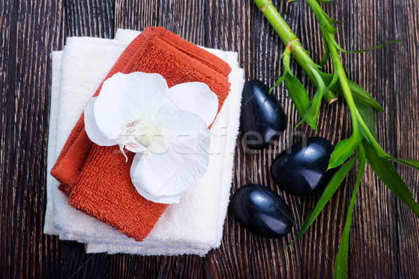 Estância termal objetos toalhas preto pedras bambu Foto stock © tycoon