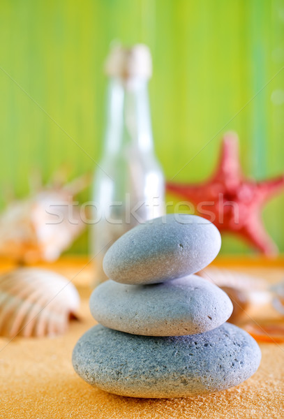 Schelpen zand zee stenen Geel vis Stockfoto © tycoon