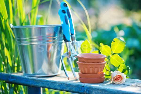 Jardin outils bois eau texture printemps [[stock_photo]] © tycoon