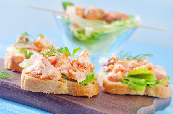 サンドイッチ 魚 パン チーズ プレート フォーク ストックフォト © tycoon