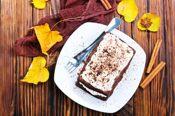шоколадом вафля пластина таблице торт завтрак Сток-фото © tycoon