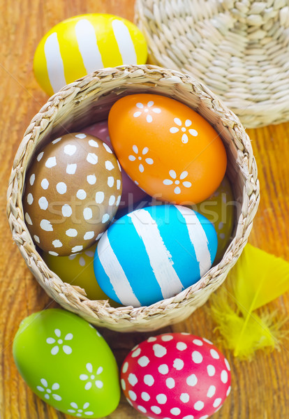 Foto stock: Huevos · de · Pascua · flores · madera · huevo · blanco · vacaciones