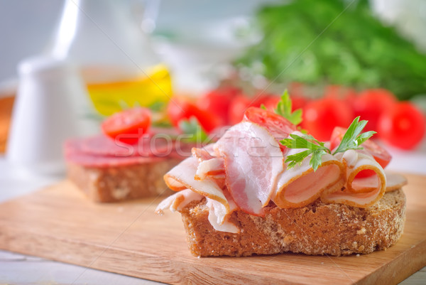 Foto stock: Pão · bacon · comida · café · da · manhã · gordura · tomates