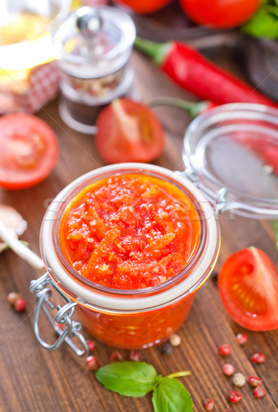 Salsa de tomate rojo color cuchara mexicano frescos Foto stock © tycoon