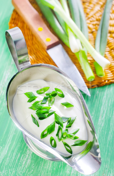 Crema agria cebolla alimentos vidrio leche blanco Foto stock © tycoon