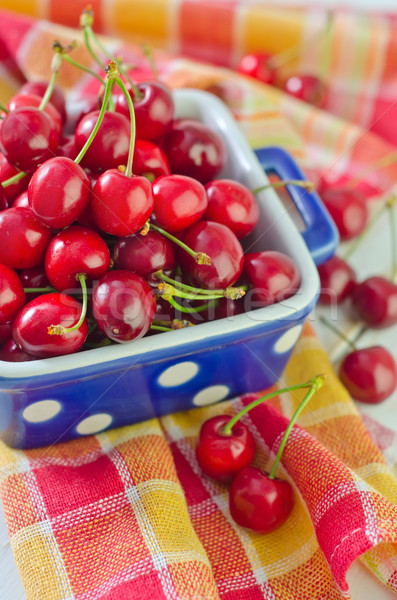 Cseresznye asztal tányér élet reggeli desszert Stock fotó © tycoon