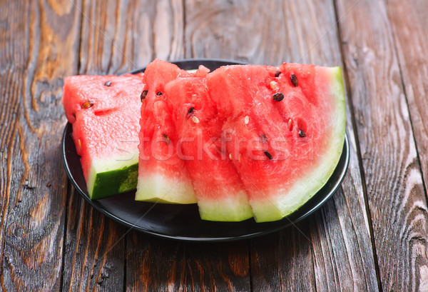 Foto stock: Sandía · frescos · placa · mesa · alimentos · madera