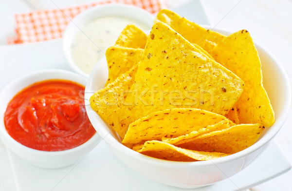 Nachos alimentos maíz caliente mexicano amarillo Foto stock © tycoon