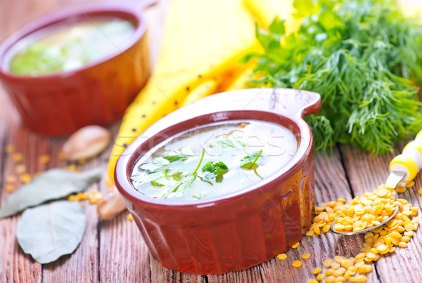 Lenteja sopa bolos mesa madera hoja Foto stock © tycoon