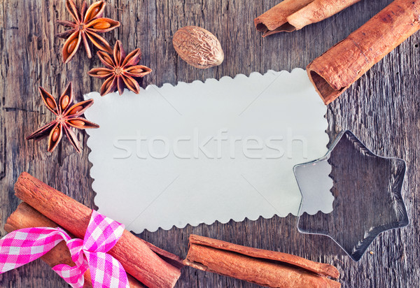Aroma condiment masa de lemn cumpărături tort Imagine de stoc © tycoon