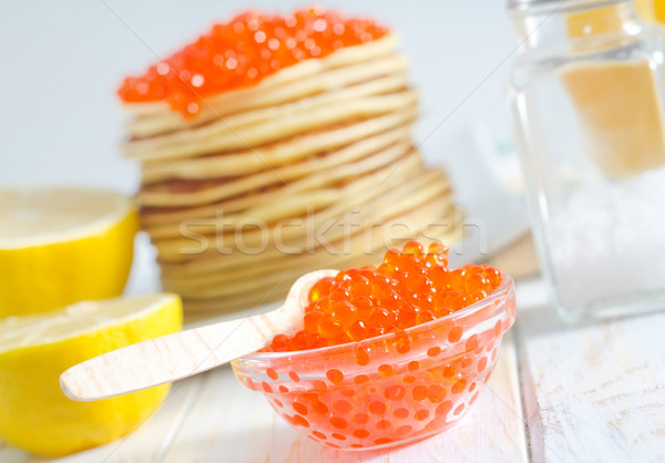 Pannenkoeken kaviaar voedsel oranje Rood plaat Stockfoto © tycoon