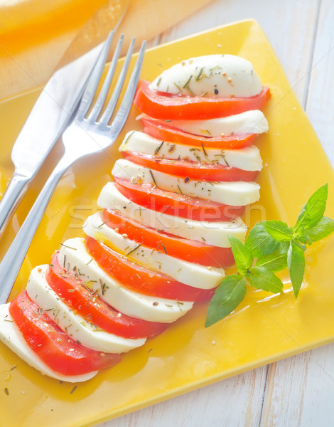 Stockfoto: Caprese · vers · salade · tomaat · mozzarella · blad