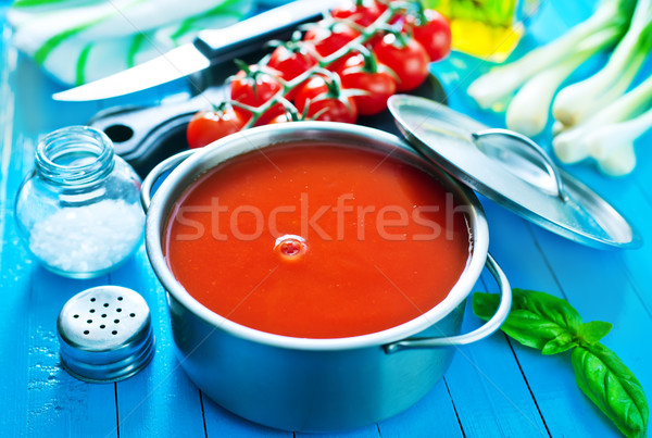 Tomatensoep metaal kom tabel achtergrond diner Stockfoto © tycoon