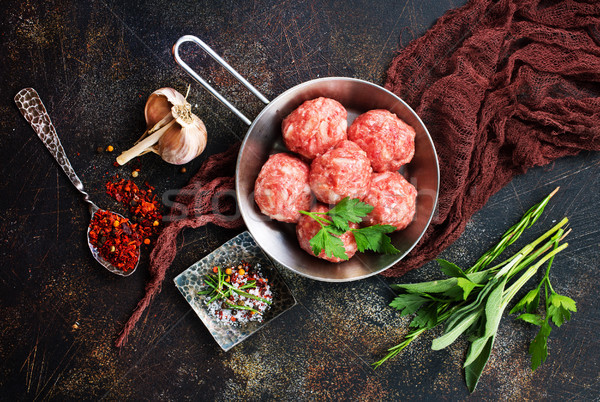 Brut boulettes de viande sel épices table bois Photo stock © tycoon