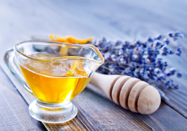 Foto stock: Mel · comida · madeira · prato · sobremesa · lavanda