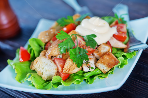 Stockfoto: Caesar · salade · witte · plaat · tabel · kip · kaas