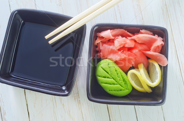 Foto d'archivio: Wasabi · zenzero · ciotola · salute · cena · limone