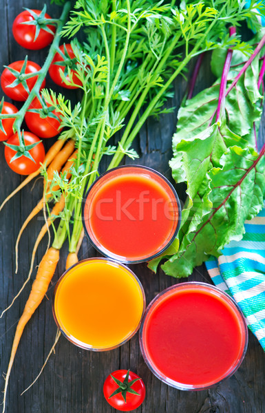 Foto stock: Verduras · frescas · jugo · vidrio · mesa · verde · arco · iris