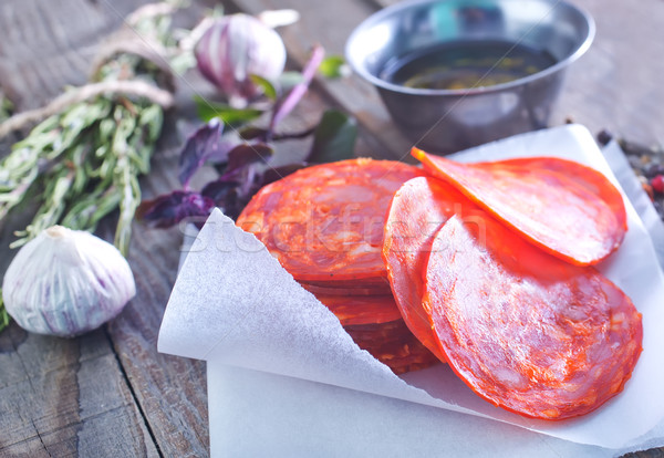 Chorizo especias papel mesa cena Foto stock © tycoon