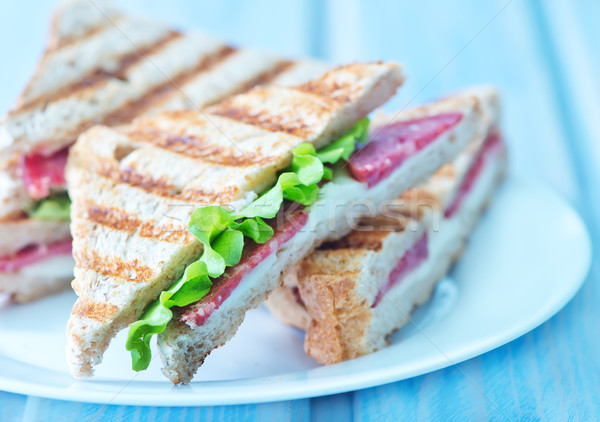 Sandviçler plaka tablo gıda kahve arka plan Stok fotoğraf © tycoon