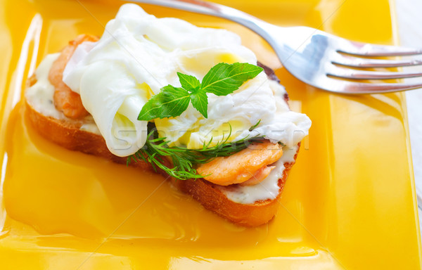 Close Up of Poached Delicious Egg with Whole Grain Bread Stock photo © tycoon