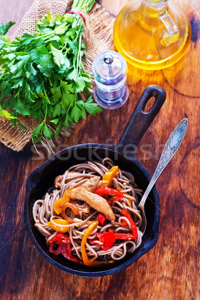 Fleisch Gemüse pan Essen Sommer Abendessen Stock foto © tycoon