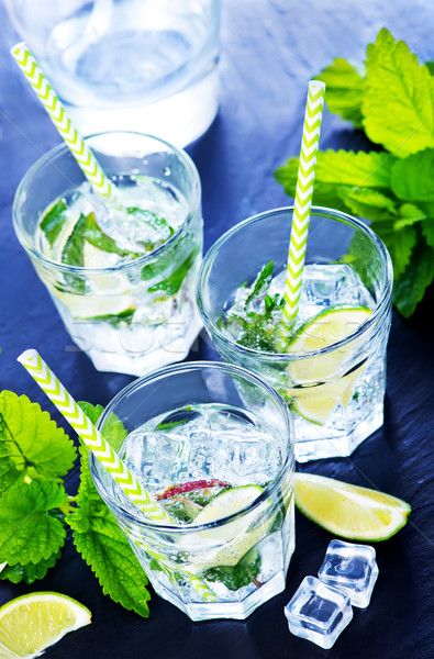 Foto stock: Mojito · frio · vidro · tabela · água · comida