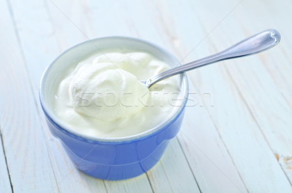 сметана продовольствие таблице синий белый кремом Сток-фото © tycoon