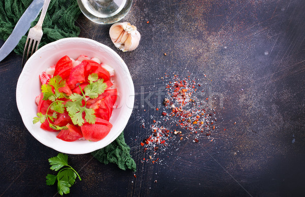 Stockfoto: Tomaat · salade · achtergrond · zomer · olie · diner