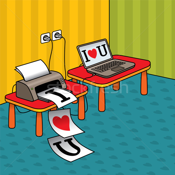 Laptop stampante cartoon illustrazione amore internet Foto d'archivio © UltraPop