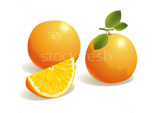 [[stock_photo]]: Fruits · orange · réaliste · tranche · d'orange · feuille · fruits · orange