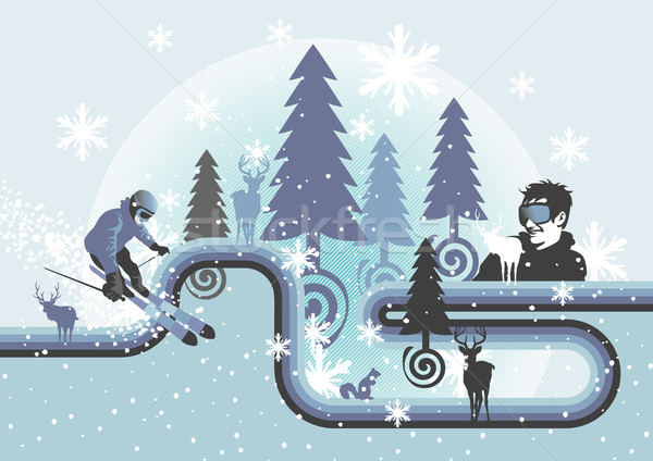 Zimą sezon zimowy ilustracja śniegu Jeleń narciarskie Zdjęcia stock © UltraPop