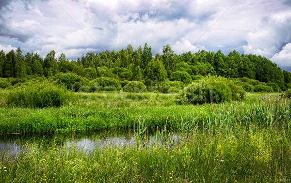 Stock photo: The river flows through the meadows in Belarus