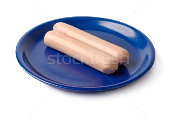 Dois salsichas azul prato isolado branco Foto stock © ultrapro