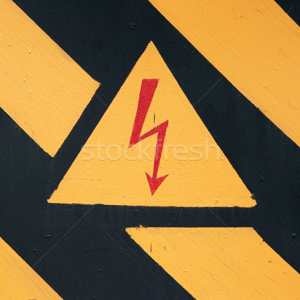 warning symbol on doors of the transformer substation Stock photo © ultrapro