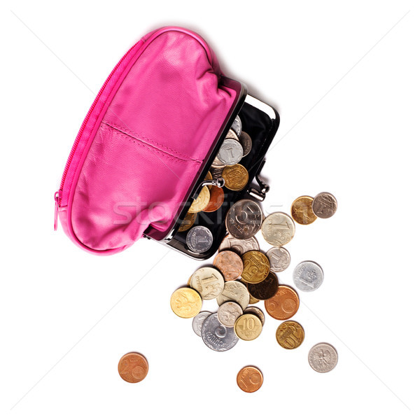 Rosa Leder Geldbörse mehrere unterschiedlich Münzen Stock foto © ultrapro