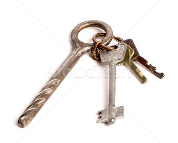 bunch of old keys on white Stock photo © ultrapro