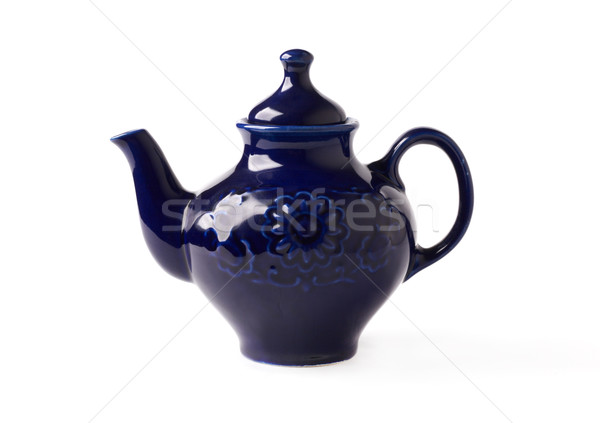 antique porcelain teapot blue on white background Stock photo © ultrapro